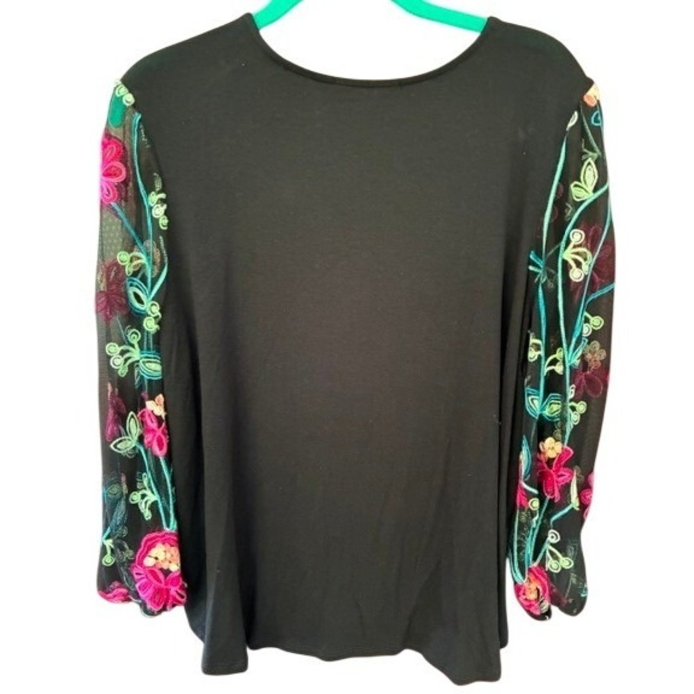 Kim & Cami Embroidered Mesh Sleeve Cardigan Women Small Black New Floral V-Neck - Picture 2 of 7